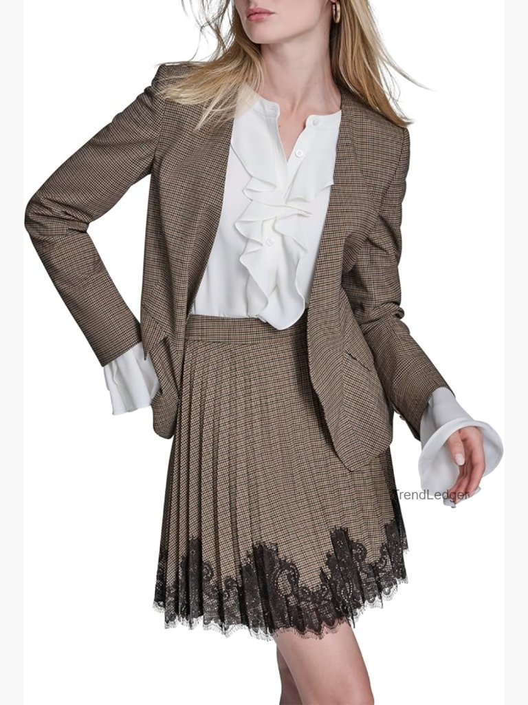 Classic Plaid Tailored Blazer Long Sleeve Polyester Blend Dry Clean Only